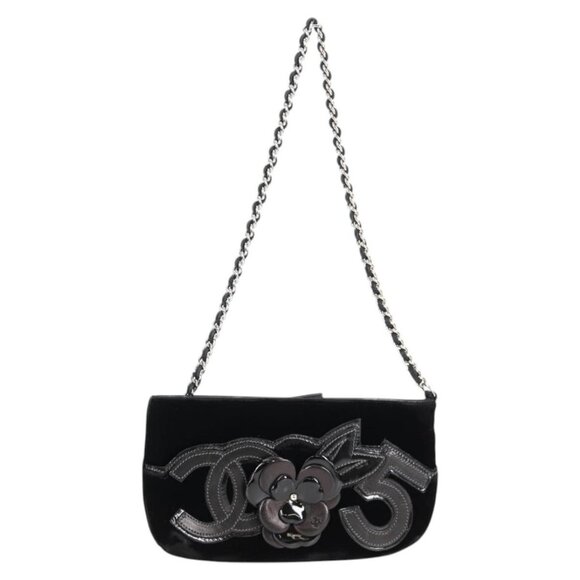 CHANEL Accessory Pouch Velor Black Gold CC Auth 125432AV - Picture 1 of 16